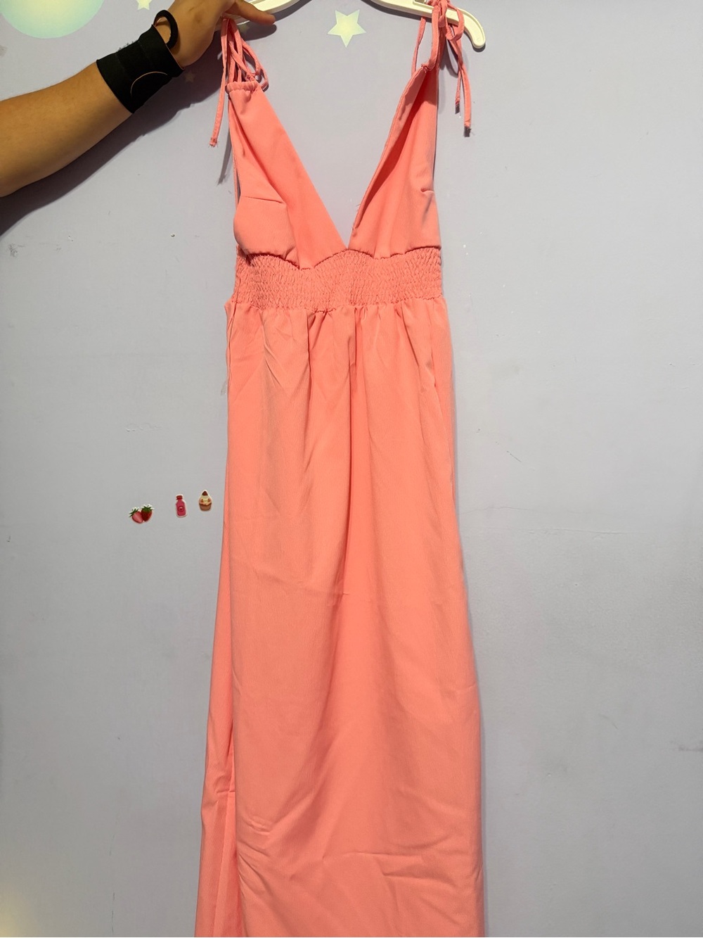 Coral Pink Smocked Waist Maxi Dress Size Medium